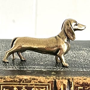 Ultra Mini  Brass Dachshund, Very Tiny, 1 1/2&quot; long | Shadow Box Dachshund | Brass Doxon