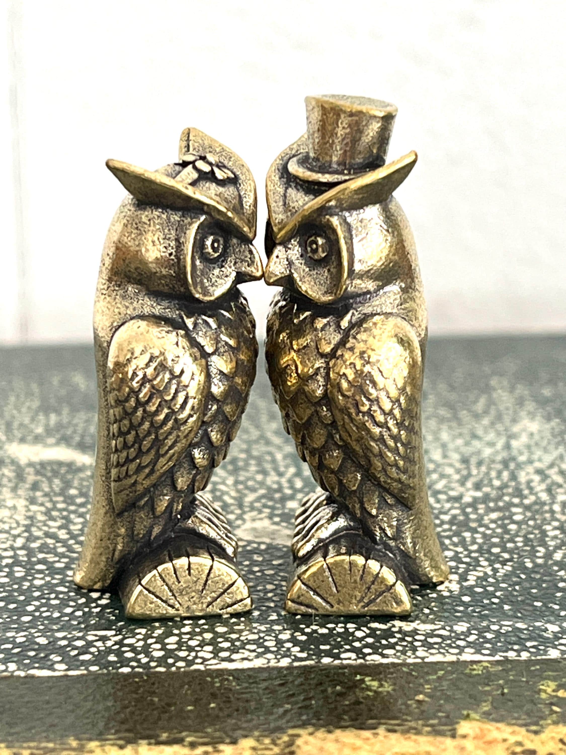 Miniature Brass Owl Couple | Miniature Brass Owl Bride & Groom