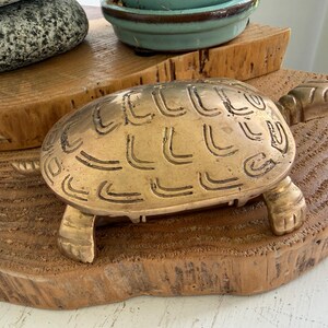 Large Vintage Brass Turtle Box, Hinged Lid, 6 1/2" | Brass Turtle Stash Box