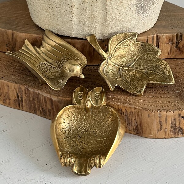 Brass Ring Dish | Brass Owl, Brass Bird, Brass Leaf | Brass Trinket Dish