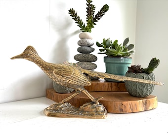 Large Vintage Brass Roadrunner Doorstop | Southwest Decor