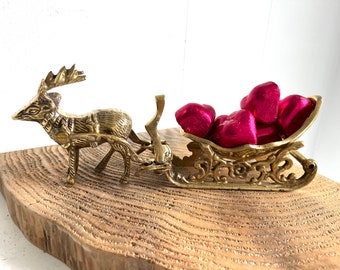 Brass Reindeer and Sleigh | Vintage Christmas Decor