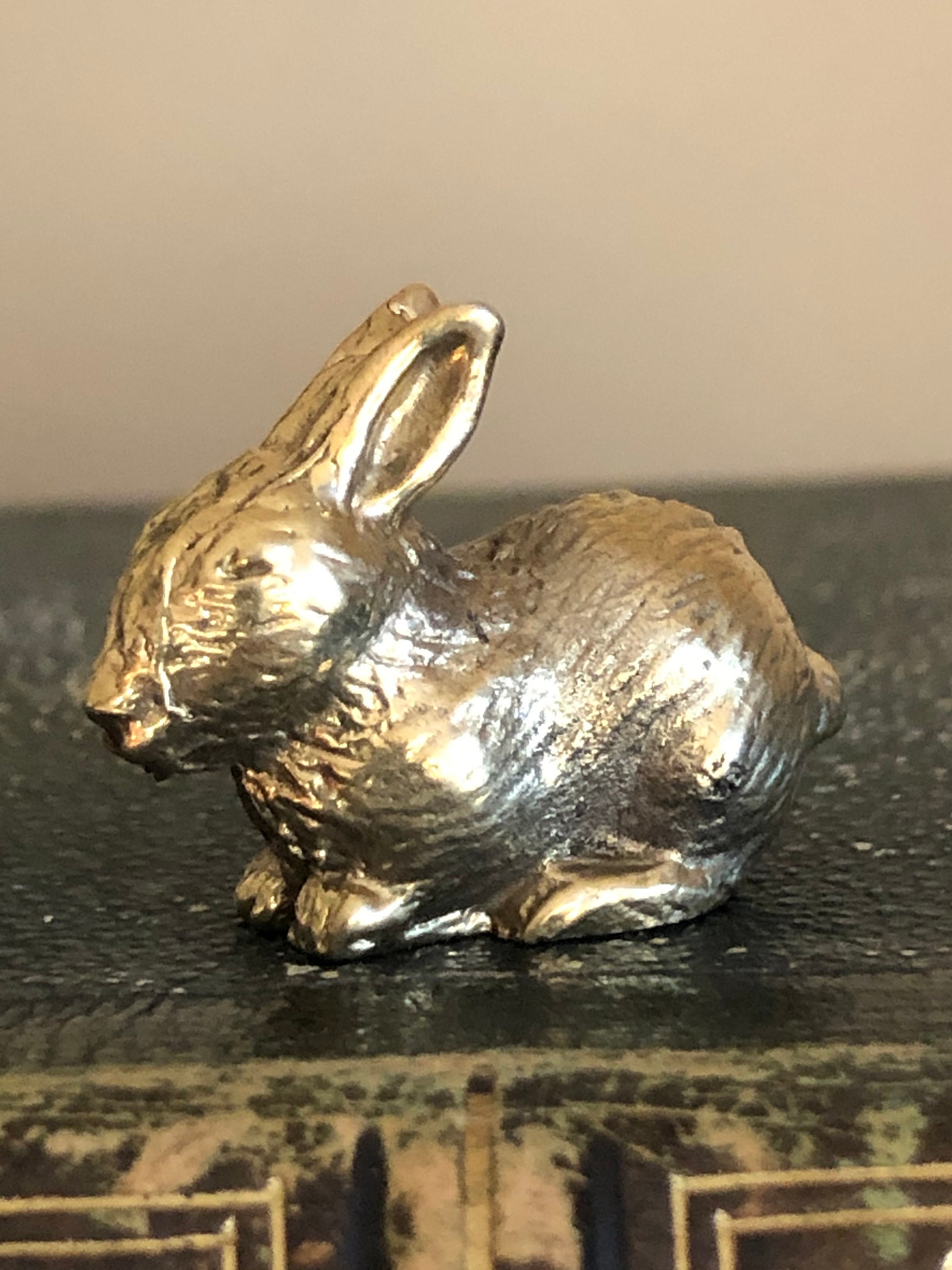 Vintage Crouching Brass Bunny Rabbit Paper Weight