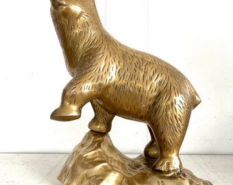 Huge Vintage Brass Bear, 13" | Brass Bear Doorstop | Brass Grizzly Bear