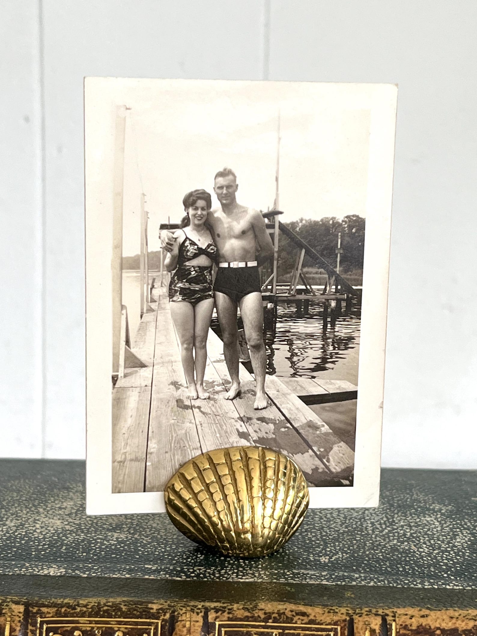 Vintage Brass Clam Shell Photo Holder