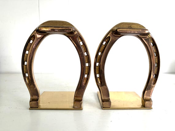 Vintage Brass Horseshoe Bookends, Baldwin Forged in the USA