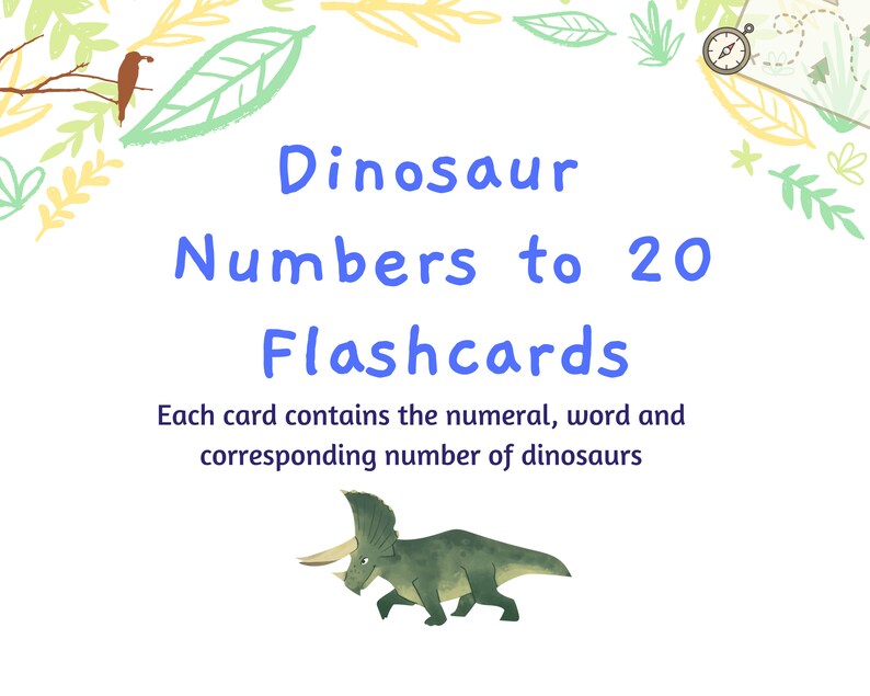 dinosaur numbers to 20 flashcards numerals and words etsy