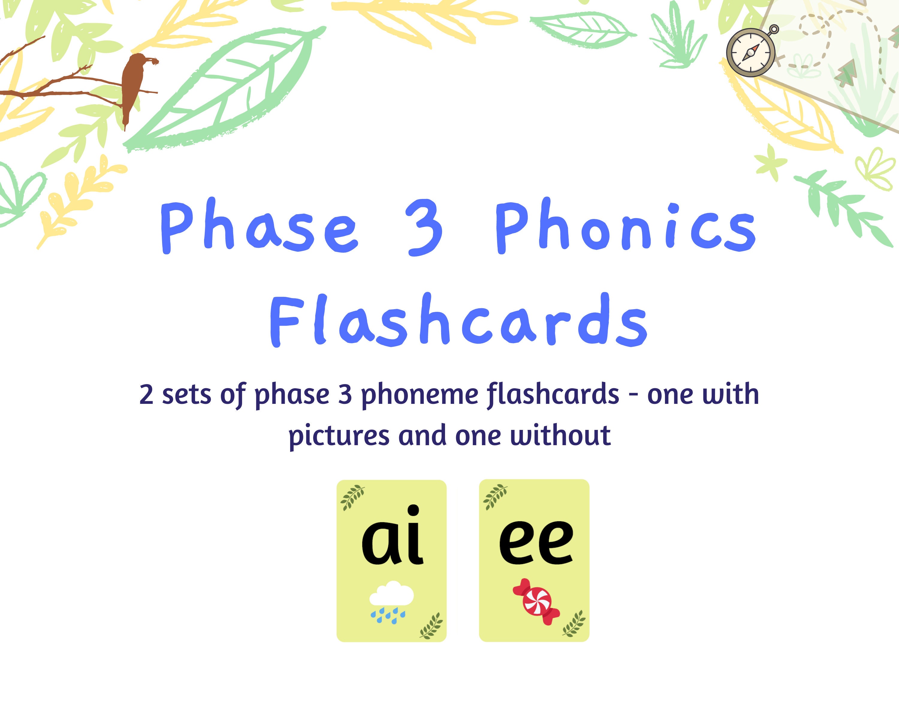 Printable Phonics Flashcards for Phase 3 Letter Flashcards Etsy UK