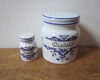 Vintage Cocaïne Digitalis uit de jaren 60 uit de jaren 70, Franse faience Delftse apothekerspotten