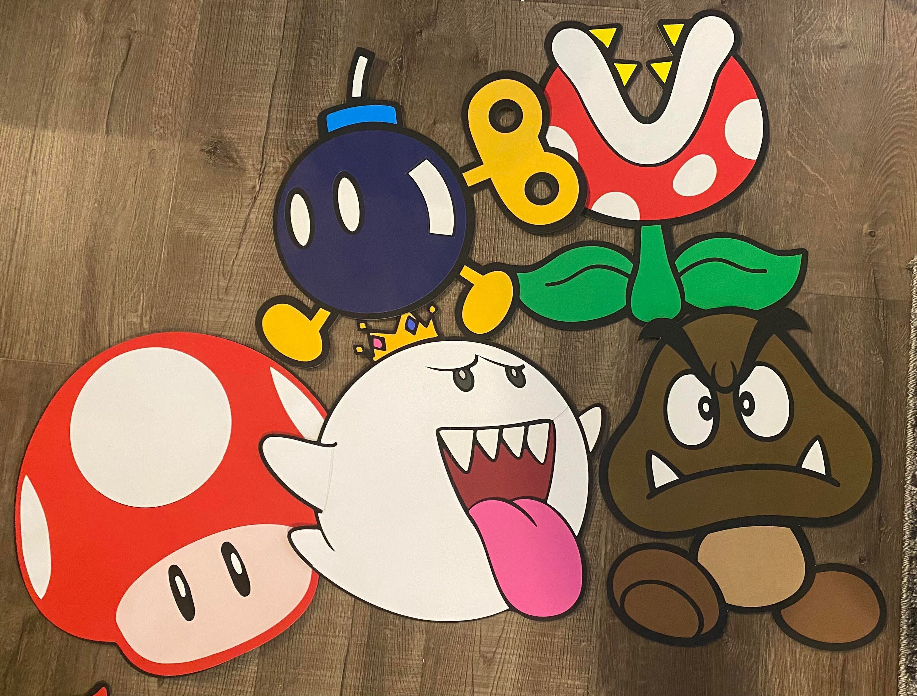 Set of 5 Mario Cutouts the Mushrooms Goombas Bomb Flowers Etsy UK