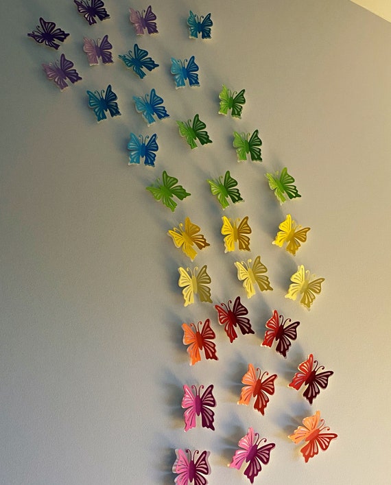 3D Butterflies Wall Decorations, Rainbow Paper Butterflies, Pastel Colored  Butterflies, Nursery Room Decor, Paper Butterfly, 