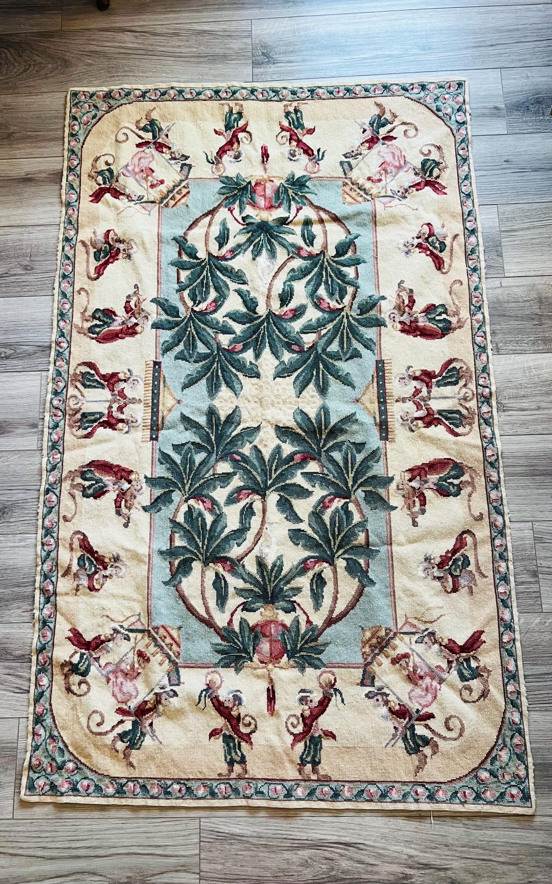 Kitsch Rugs Vintage Aubusson Style Needlepoint Rug: French Kitsch Monkey Musician ...