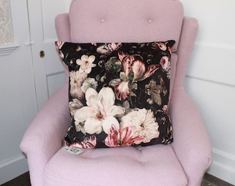 Large Dark Floral Velvet Cushion