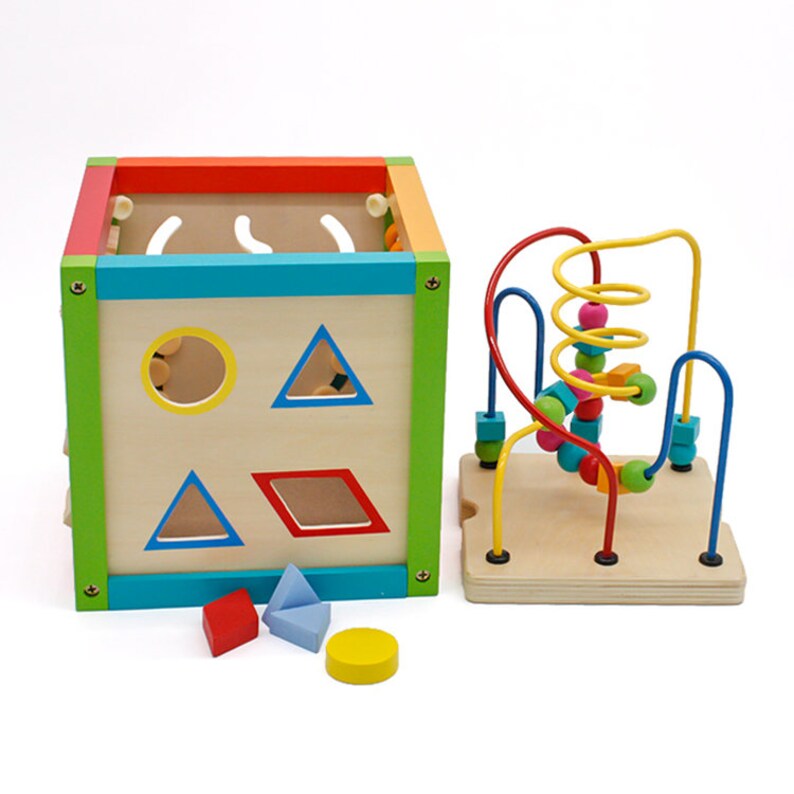 Wooden Learning Bead Maze Cube Activity Tube Wooden Toy Etsy