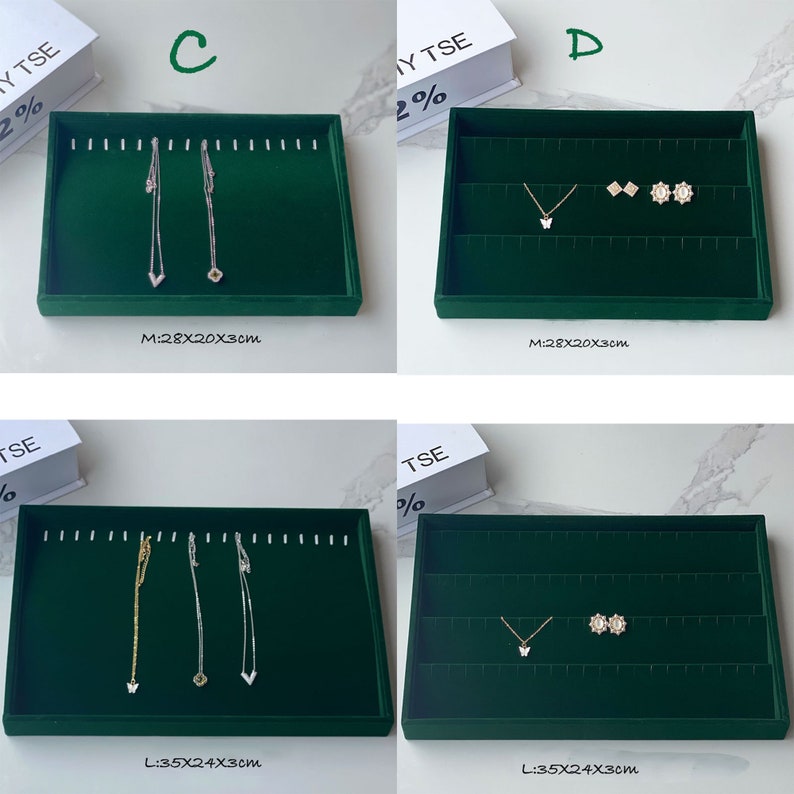 Organiseur de plateaux à bijoux empilable en velours, présentoirs de rangement de bijoux pour tiroir, organisateur d'anneaux de collier et de boucles d'oreilles image 3