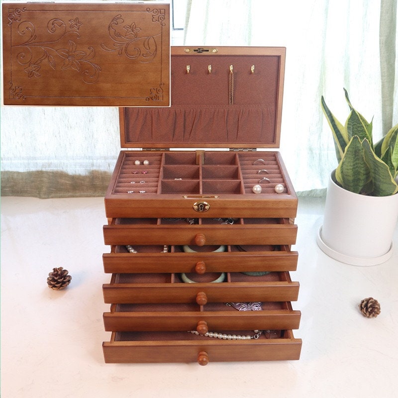 Jewelry Organizer Box Wooden Vintage Storage Box Earring - Etsy