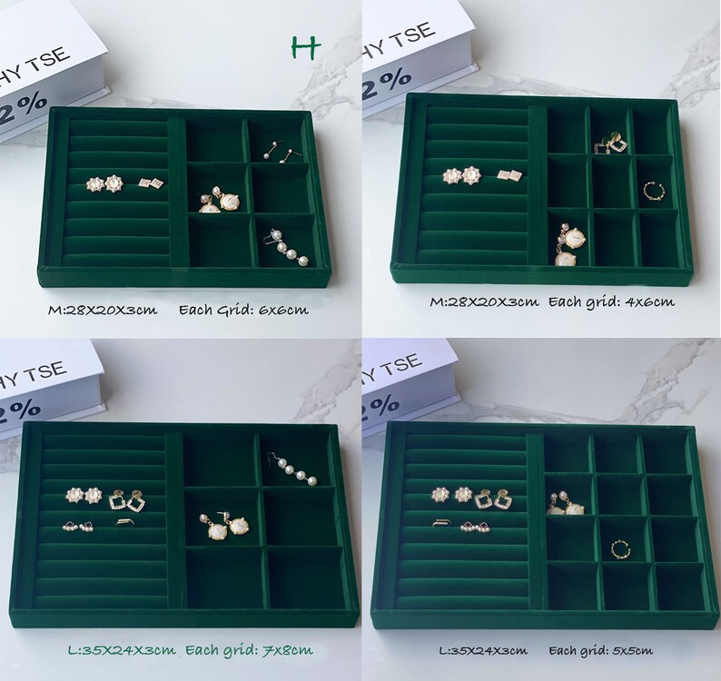 Organiseur de plateaux à bijoux empilable en velours, présentoirs de rangement de bijoux pour tiroir, organisateur d'anneaux de collier et de boucles d'oreilles image 8