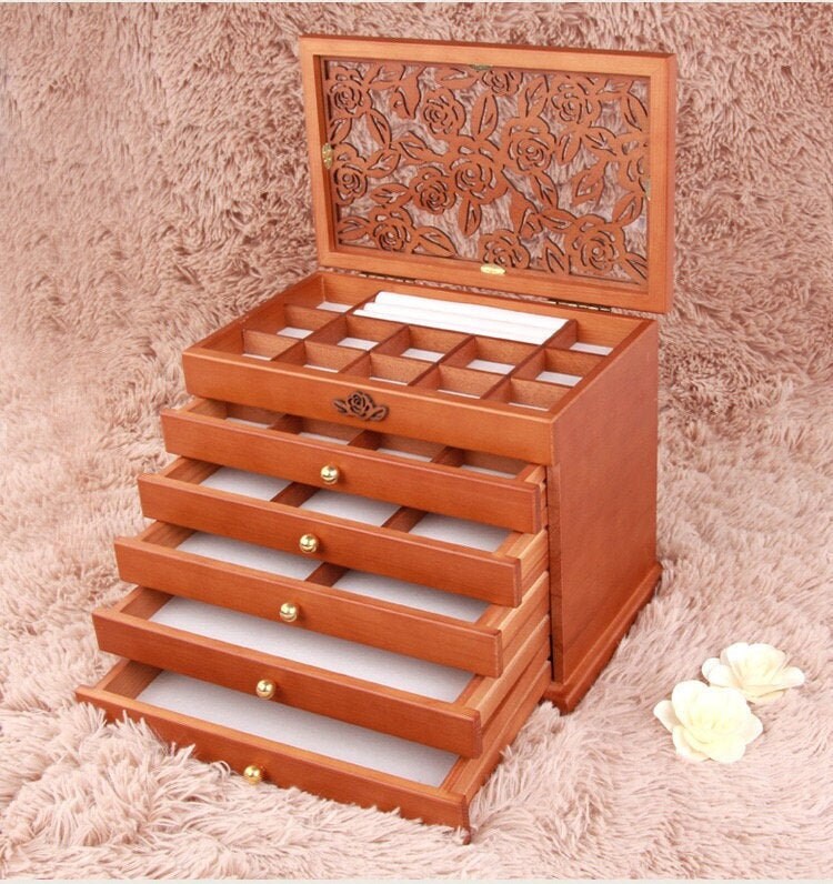 Jewelry Organizer Box Wooden Vintage Storage Box Earring Etsy