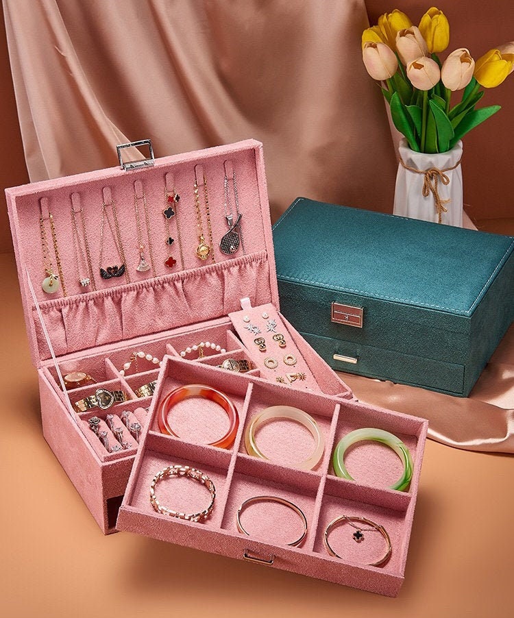 Vintage Suede Jewelry Storage Box with Drawer Jewelry Etsy