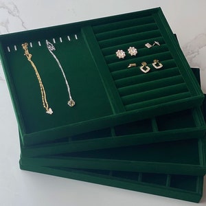 Stackable Velvet Jewelry Trays Organizer, Jewelry Storage Display Trays for Drawer, Earring Necklace Bracelet Ring Organizer 画像 1