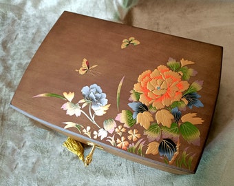 Hand Painted Jewelry Organizer Box, Wooden Vintage Storage Box, Double layers Earring Jewelry Display Box,  Retro Antiquity Jewelry box