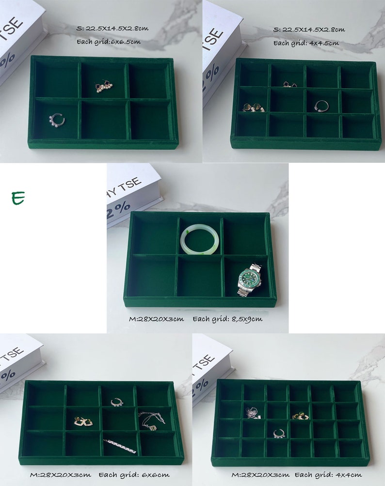 Organiseur de plateaux à bijoux empilable en velours, présentoirs de rangement de bijoux pour tiroir, organisateur d'anneaux de collier et de boucles d'oreilles image 4