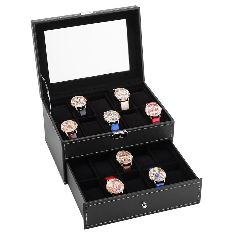 Watch Box 20 Mens Case Glass Top Display Organizer Watch Etsy