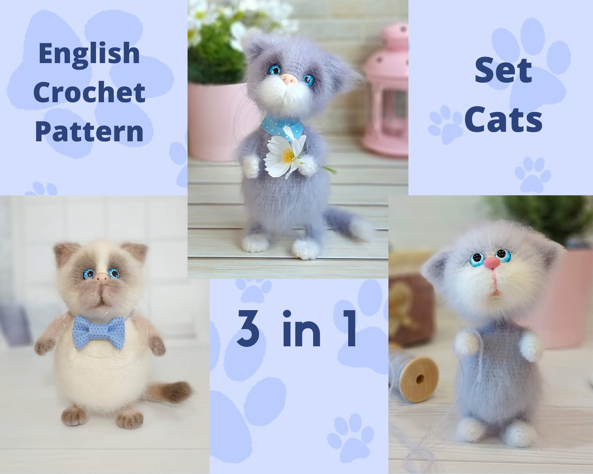 Crochet Pattern Set Cats. Cat Crochet Amigurumi Pattern. Cute Etsy