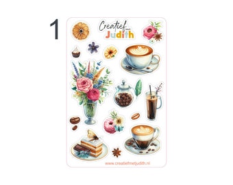 Coffee and flowers sticker sheet | coffee stickers | floral stickers | Bullet journal stickers | scheduler | scrapbook |