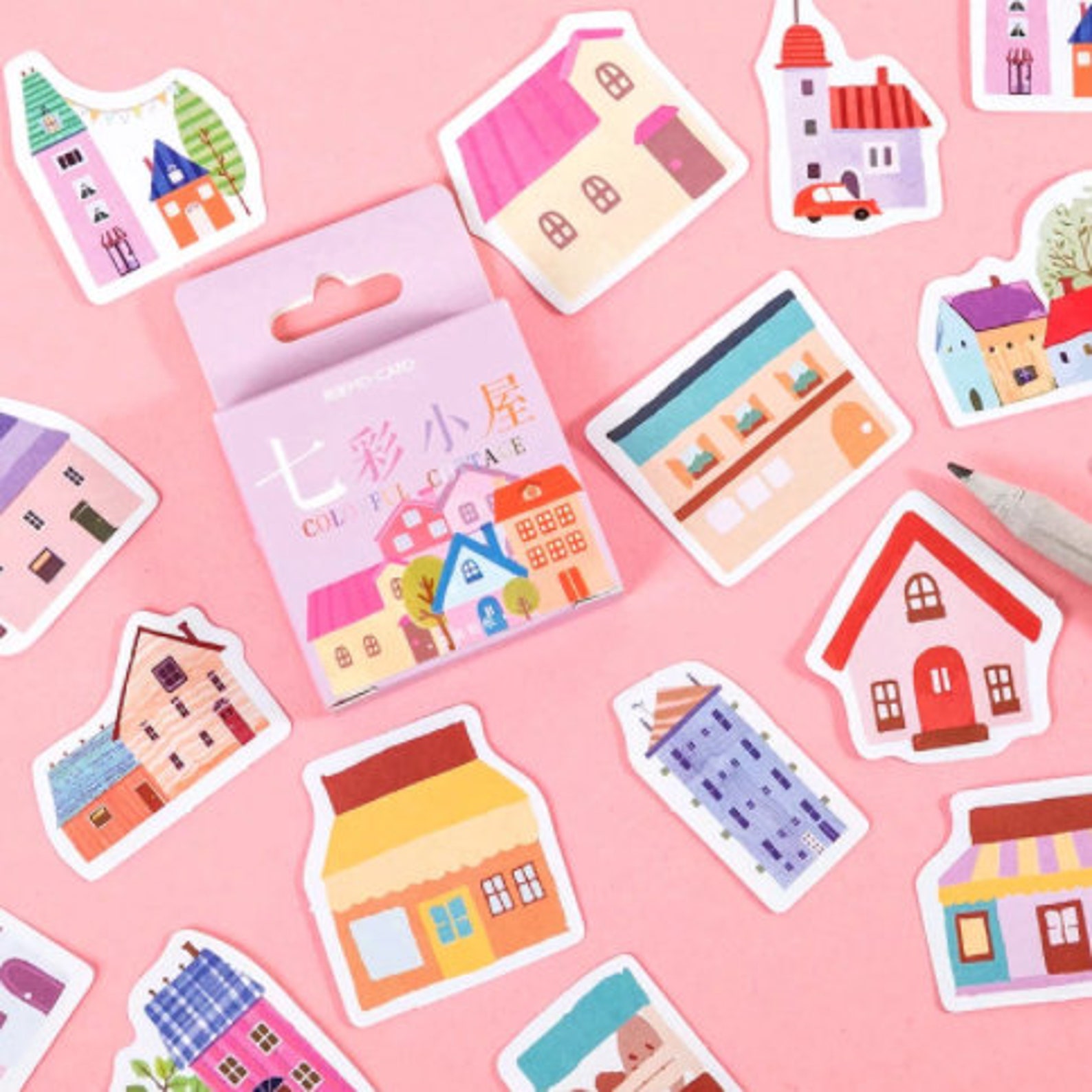 Colorful houses stickers houses stickers scrapbooking Etsy