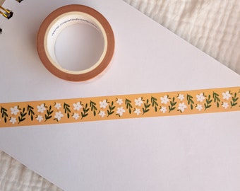 Washi tape ocher yellow with flowers