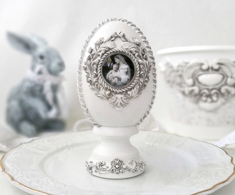 Vintage easter eggs with icon is great religious gifts unique shabby chic easter decorations for basket or antique white spring decor.