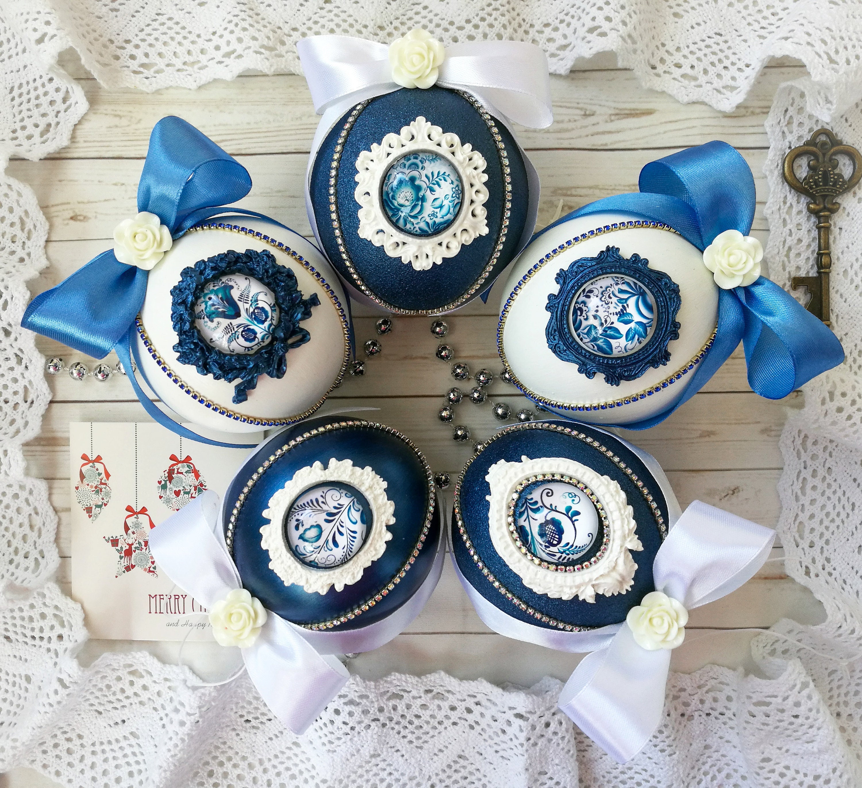 Vintage christmas ornaments russian gzhel style traditional | Etsy