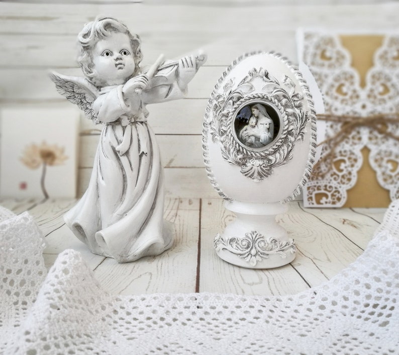 Vintage easter eggs with icon is great religious gifts unique shabby chic easter decorations for basket or antique white spring decor.