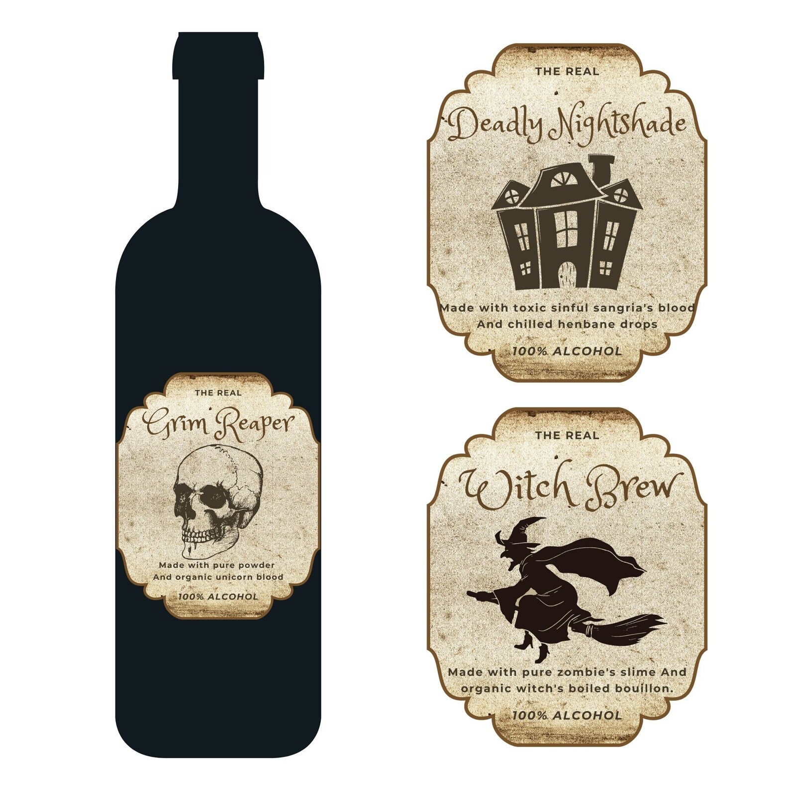 Halloween wine labels Set of 8 printable Apothecary wine | Etsy