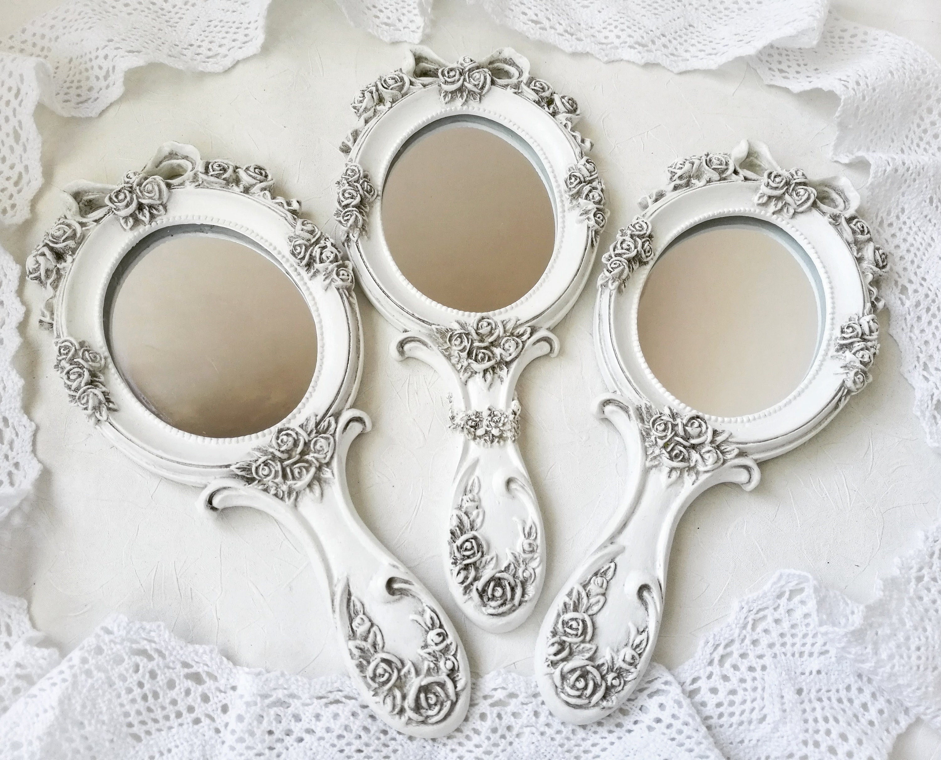 Vintage hand mirror Vanity oval Mirror shabby chic wedding Etsy