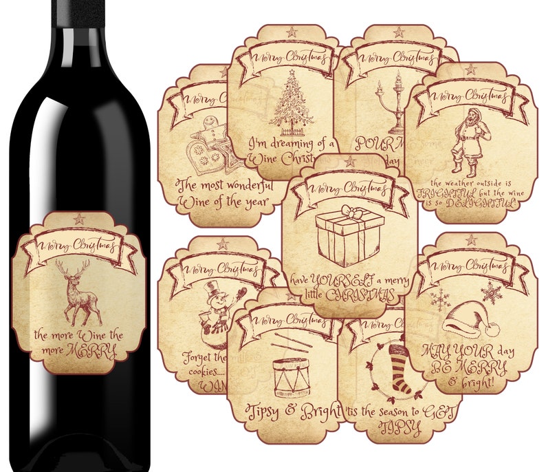 funny wine labels christmas set of 10 printable wine bottle etsy