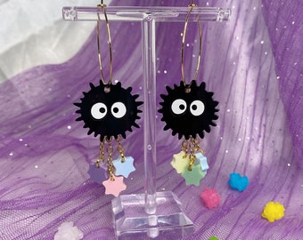 Soot Sprite Inspired Dangle Hoop Earrings