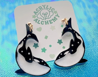 Celestial Cetacea Earrings | Space Orca Whale Dangle Earrings