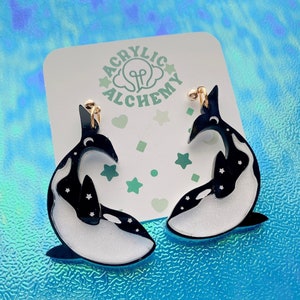 Celestial Cetacea Earrings | Space Orca Whale Dangle Earrings