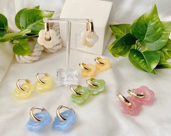 Floral Decor Resin Charm Hoop Earrings | Floral Hoops | Thick Hoop Earrings