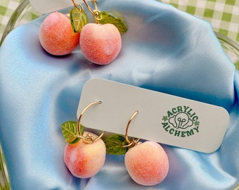 Fuzzy Peach Half Hoop Earrings | Peachy Cute Hoop Dangles
