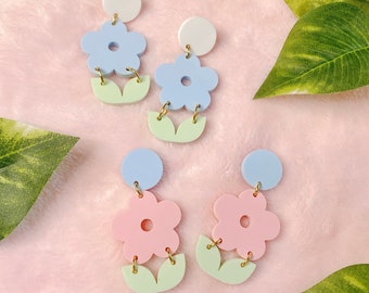 Pastel Flower Stud Dangle Earrings