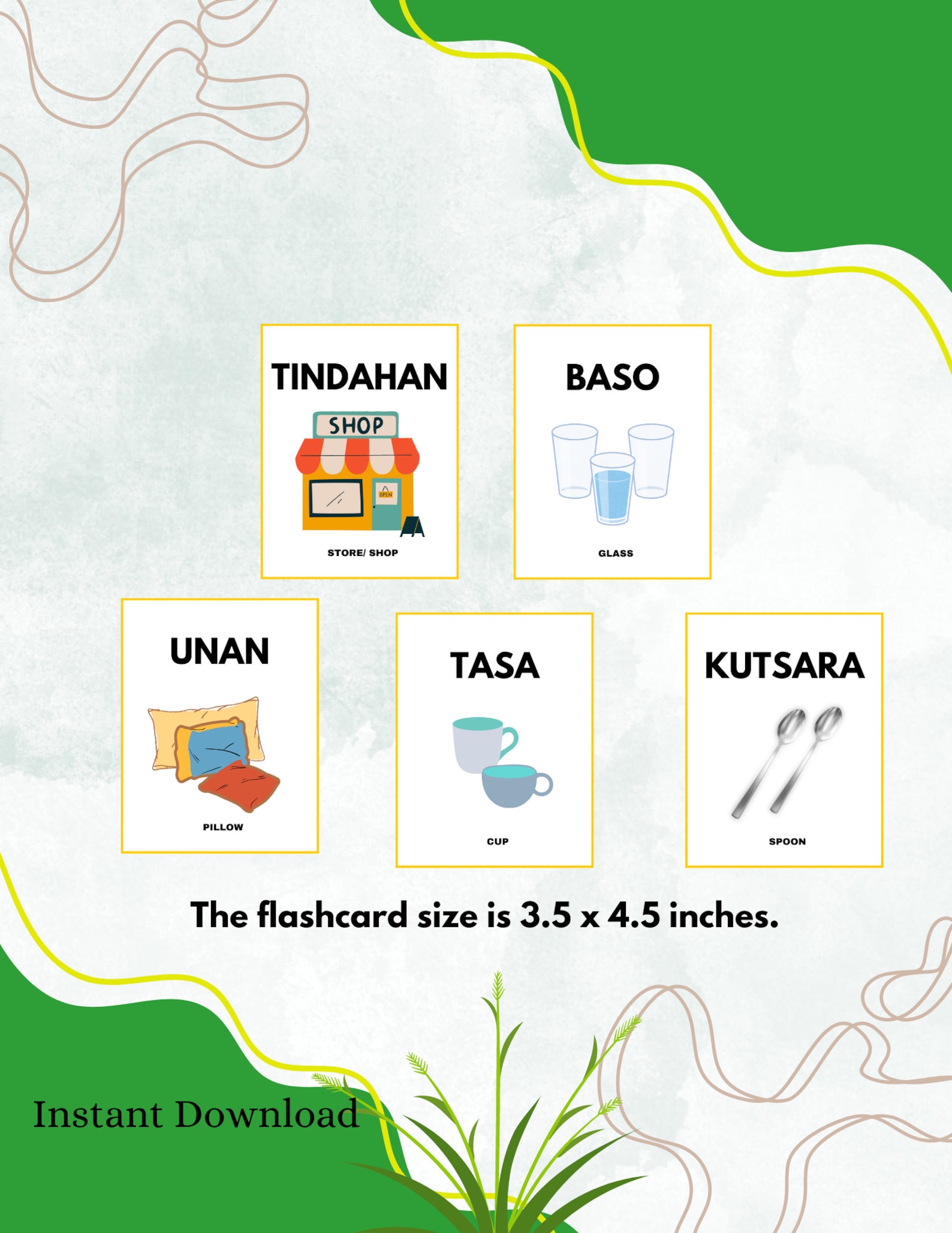Tagalog Words Printable Flashcards for Kids and Adults, Basic Tagalog
