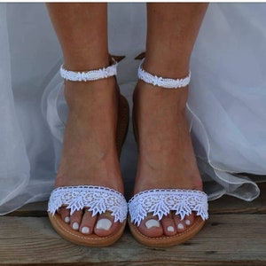 Handmade Greek Leather Wedding Sandals with Lace