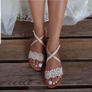 Wedding Sandals - Bridal Shoes - Wedding Shoes For Bride - Beach Wedding Sandals - Wedding Ivory Lace - Women's Wedding Shoes