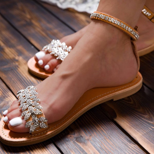 Wedding Sandals For Bride - Bridal Sandals - Beach wedding shoes - Wedding flats shoes - Bridal shoes - Women's wedding shoes