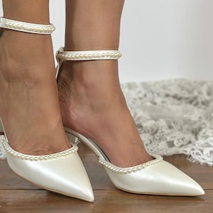 Ivory Wedding Shoes  • Pearl D&#39;Orsay Pumps • Block Heel Bridal Shoes • PEARL