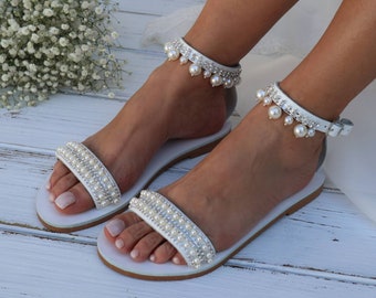 Wedding sandals - Bridal Shoes - Silver or Gold Pearl  - Wedding Shoes For Bride - Beach Wedding Sandals - Hochzeit Sandalen