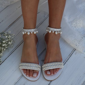 Wedding sandals Bridal Shoes Silver or Gold Pearl Wedding Shoes For Bride Beach Wedding Sandals Hochzeit Sandalen image 2